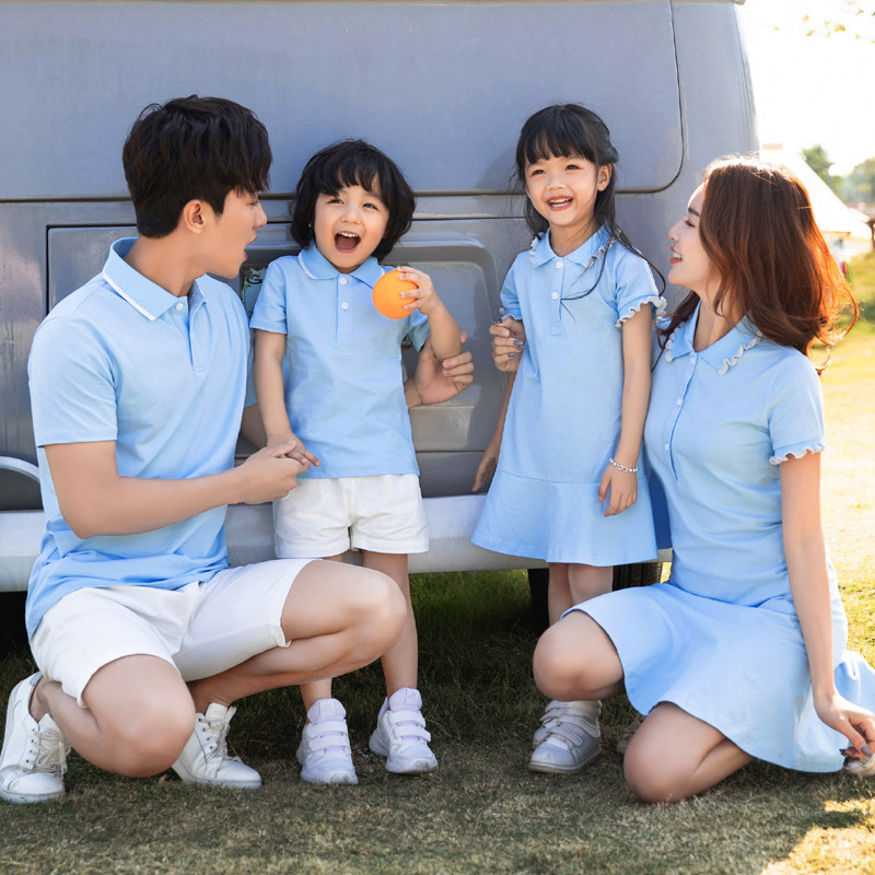 亲子装夏装新款潮一家三口四口全家装母女短袖连衣裙子polo洋气春