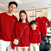 春节拜年服 马年红色喜庆刺绣卫衣潮一家三四口家庭装 亲子装 秋冬装