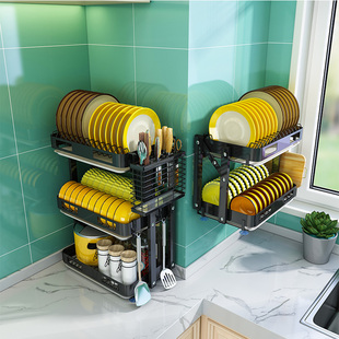 碗架沥水架可折叠厨房碗盘收纳架晾筷碟壁挂免打孔置物架多功能