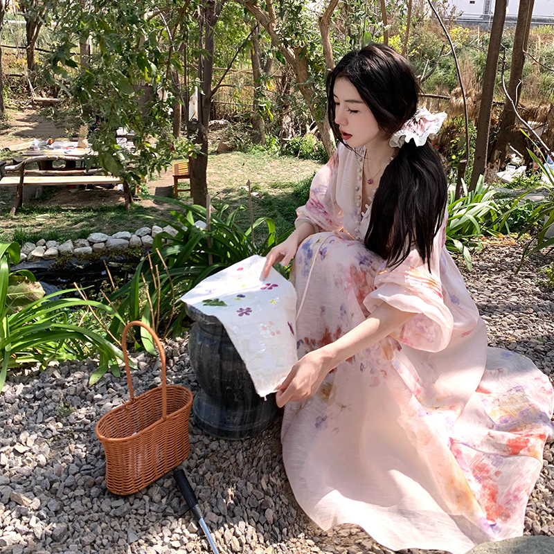 渔小平 伊甸园 系带收腰独特漂亮开春绝美连衣裙海边度假仙女裙