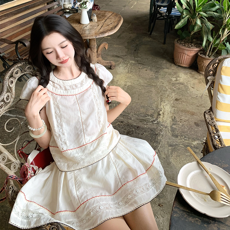 渔小平 可琦安 天丝苎麻清纯白月光穿搭套装花边超好看精致两件套