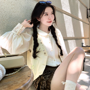 渔小平 彼得潘法蕾 白色天丝娃娃领衬衫女设计感小众甜美减龄上衣