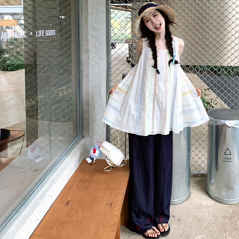 渔小平 玻璃花海 蕾丝拼接&纯棉印花背心上衣高级感别致漂亮小衫