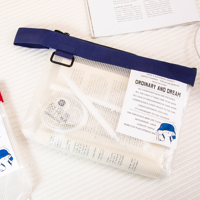 B5文件袋透明网格A4拉链袋收纳大容量防水无异味办公档案资料试卷