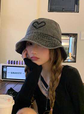 渔夫帽鸭舌帽女爱心水洗遮阳潮流