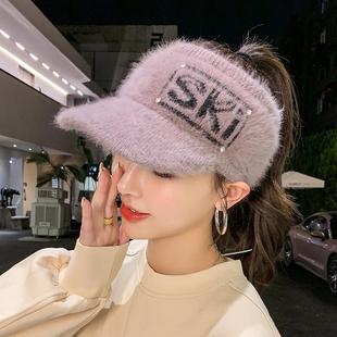 网红帽子女冬季保暖防寒空顶帽户外骑车新款毛线帽时尚百搭针织帽