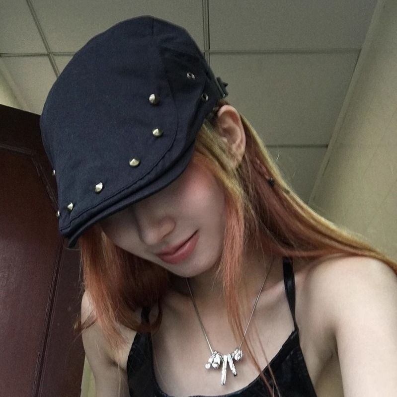 铆钉前进帽女春夏季百搭反戴画家帽休闲贝雷帽薄款鸭舌帽棒球帽潮