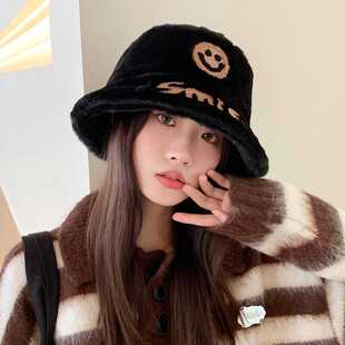 网红笑脸帽子女秋冬季可爱渔夫帽新款保暖防寒盆帽韩版女士冬帽