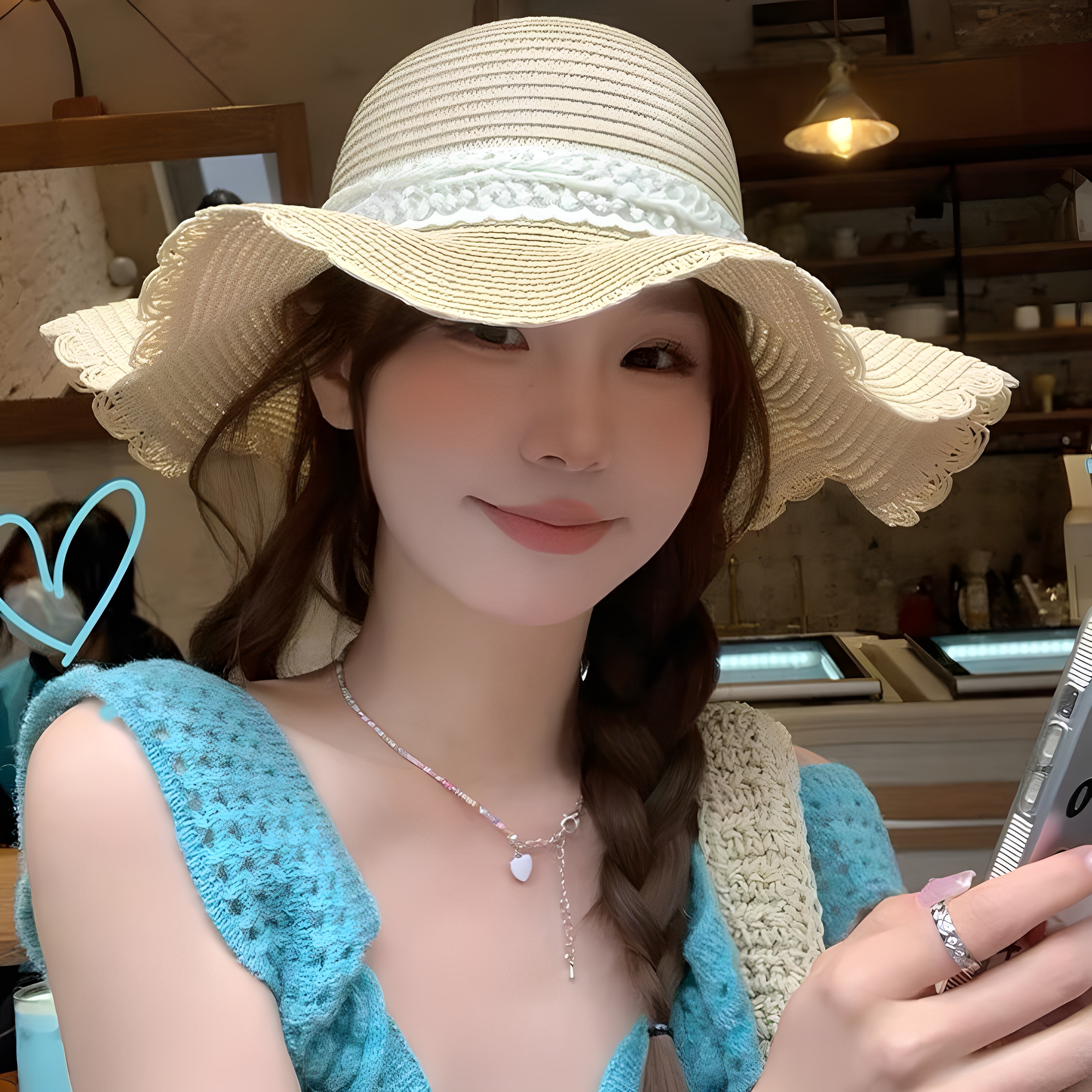 休闲帽子女2025款海边度假编织草帽夏天波浪边遮阳帽旅行防晒帽潮