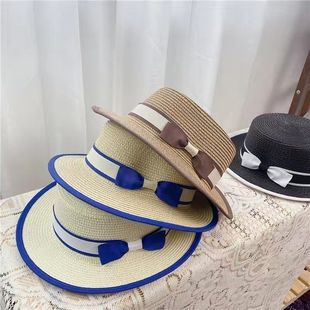 草帽蓝色礼帽度假遮阳帽海边白色帽子女款太阳帽女士夏凉帽防晒帽