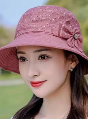 登山户外帽子女春夏时尚渔夫帽韩版妈妈款盆帽可折叠防晒遮阳布帽