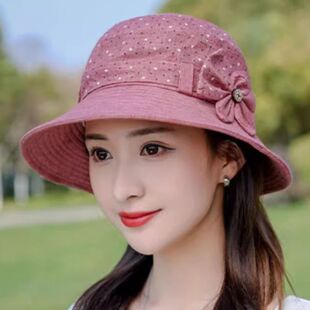 登山户外帽子女春夏时尚渔夫帽韩版妈妈款盆帽可折叠防晒遮阳布帽