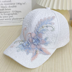 新款蕾丝花朵棒球帽女春夏季时尚百搭出游休闲鸭舌帽街头太阳帽