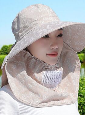 遮阳帽子女春夏天采茶帽可扎马尾防晒防紫外线渔夫帽骑车太阳帽潮