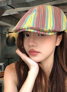 雅卓人日系文艺复古条纹前进帽