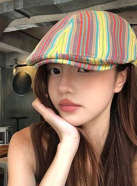 雅卓人日系文艺复古条纹前进帽