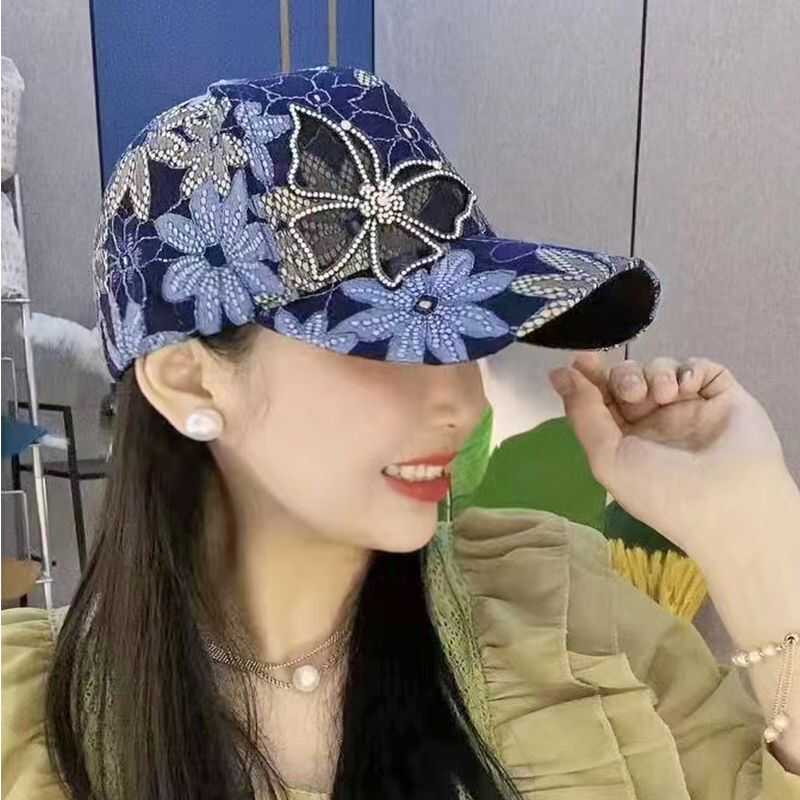 户外网帽弯沿女刺绣透气中国风
