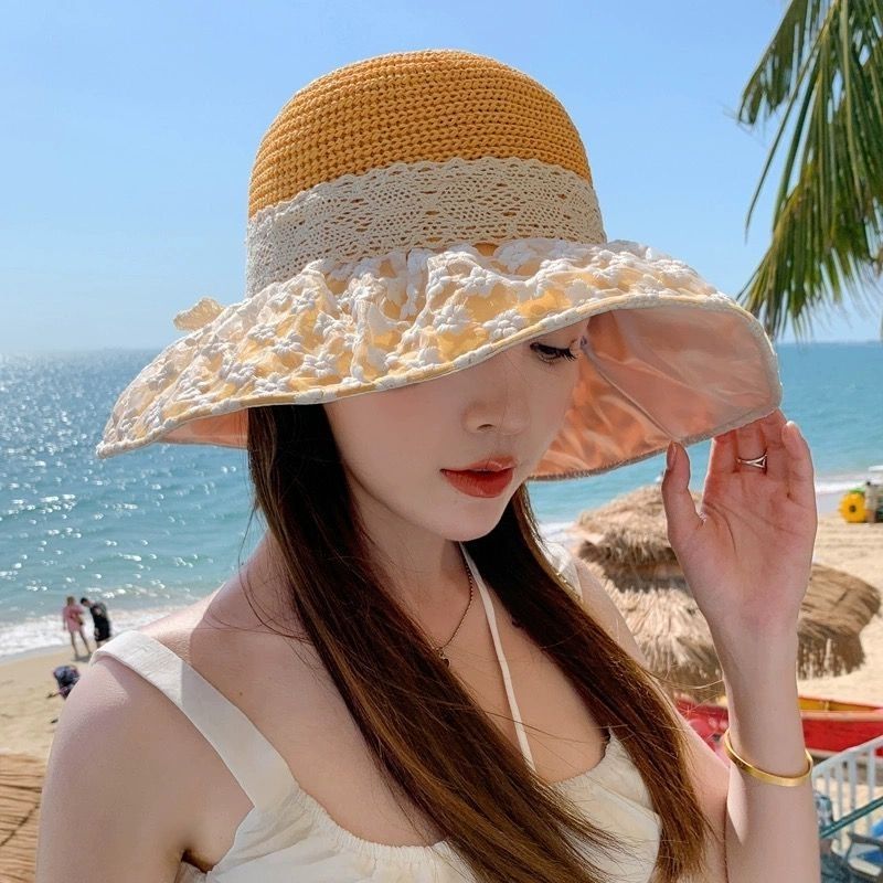 新款帽子女春夏季时尚百搭渔夫帽网红户外出游休闲沙滩防晒遮阳帽