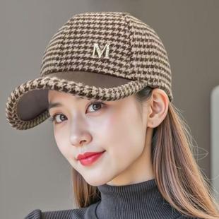 千鸟格帽子女秋冬季新款时尚百搭保暖棒球帽韩版休闲街头鸭舌帽