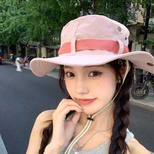 2024登山渔夫帽子女新款百搭遮阳帽夏天户外沙滩遮脸防晒帽