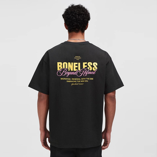 BONELESS撞色排版字母T恤简约纯棉短袖圆领宽松体恤夏季透气半袖