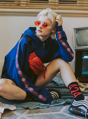 BEASTER 23FW潮牌嘻哈连帽串标卫衣复古运动外套情侣帽衫ins男女