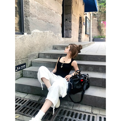 CAFE ROSE 休闲七分裤女秋季新款宽松显瘦百搭工装裤直筒阔腿裤子