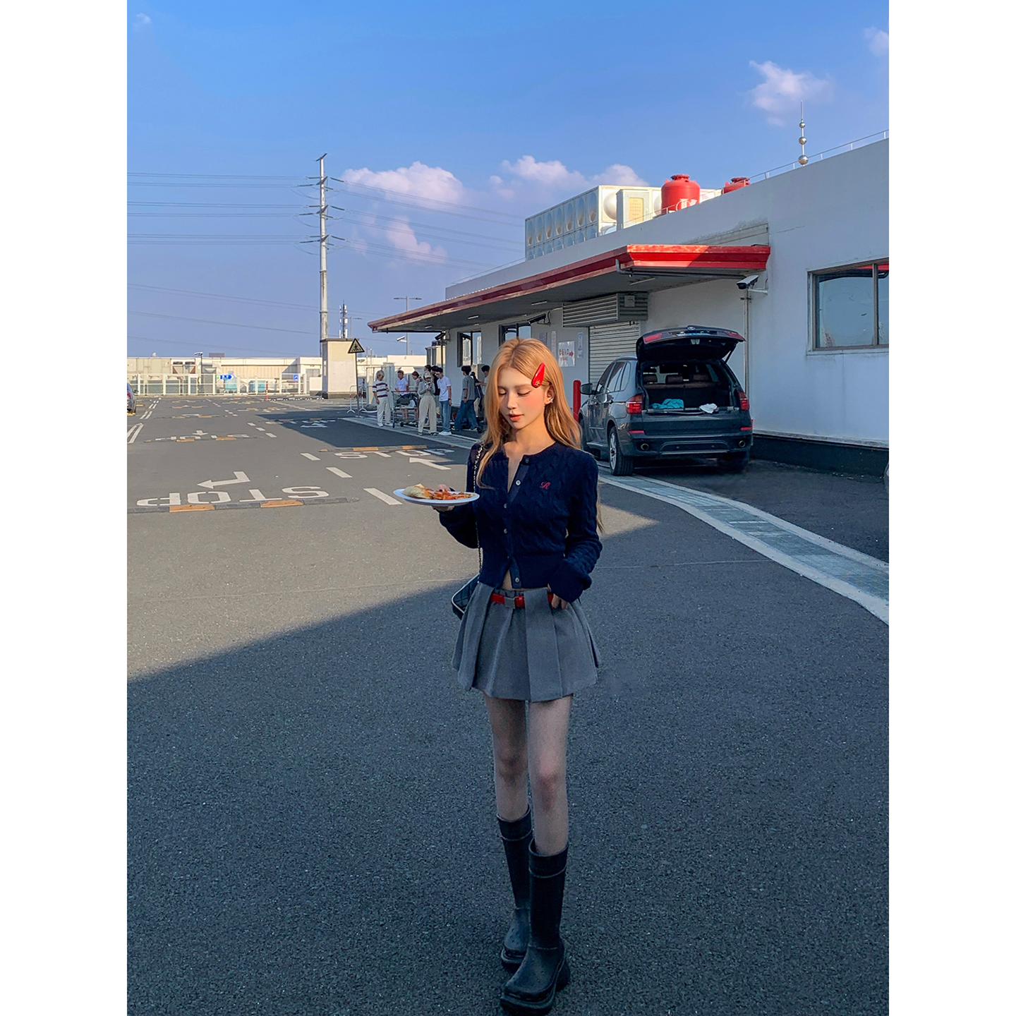 CAFE ROSE低腰西装半身裙女秋冬新款百搭A字裙垂感显瘦气质短裙子