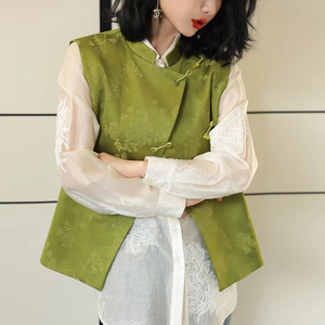 2024春装休闲显瘦小众设计无袖高端复古上衣款新中式盘扣马甲女