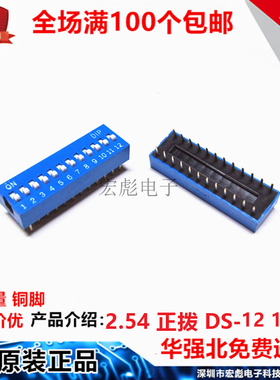 DS-12 蓝色 拨码开关 2.54MM直插 12位 24脚 编码 拨动 平拨 正拨