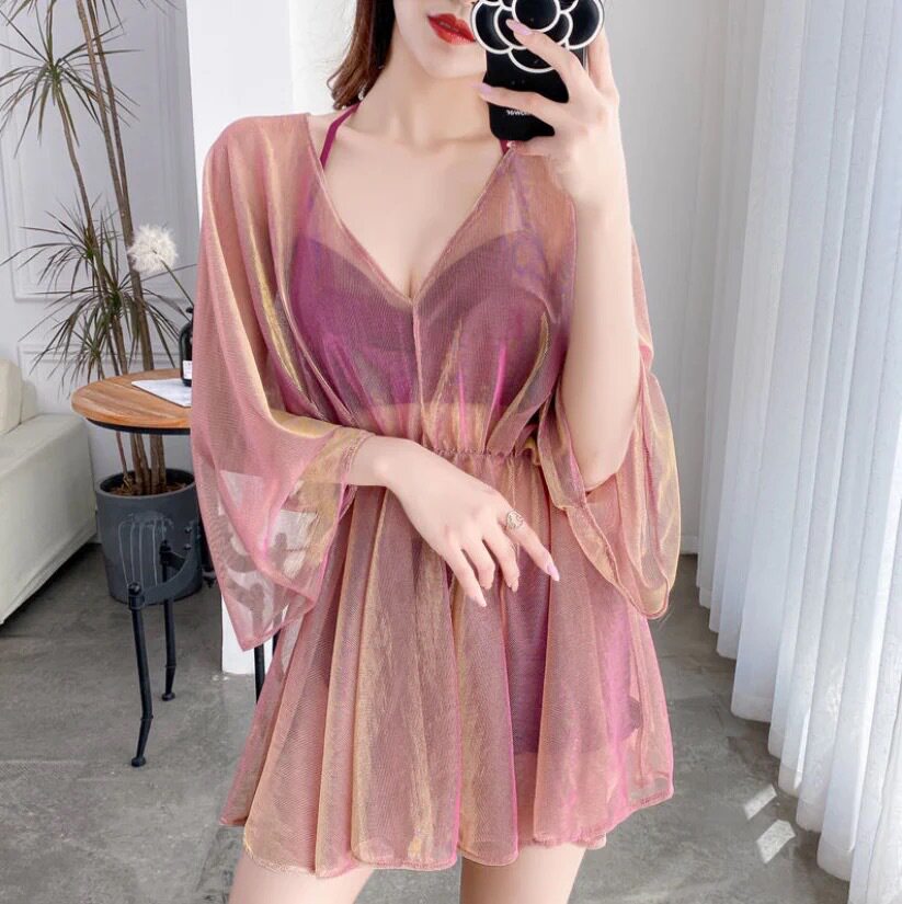 泳衣女2024新款大码性感时尚超仙分体温泉度假纯欲风泳装网纱罩衫