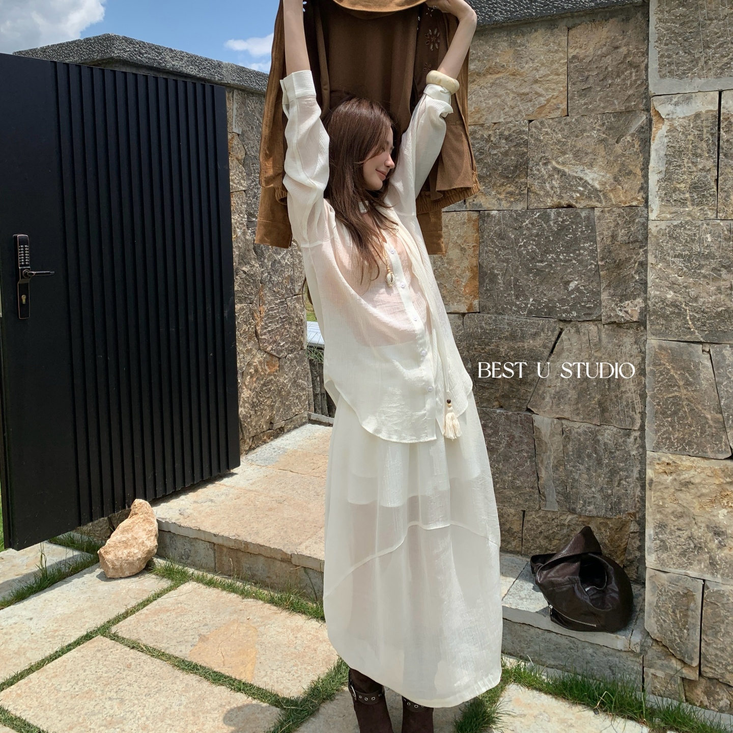 BestU小众流苏吊坠V领衬衫