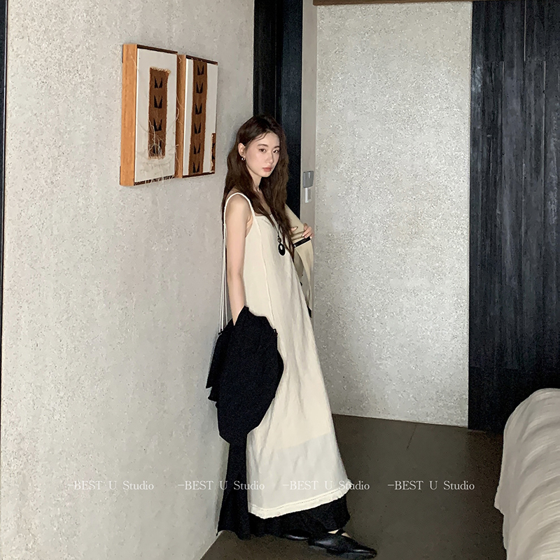 新中式编制绳棉麻吊带连衣裙