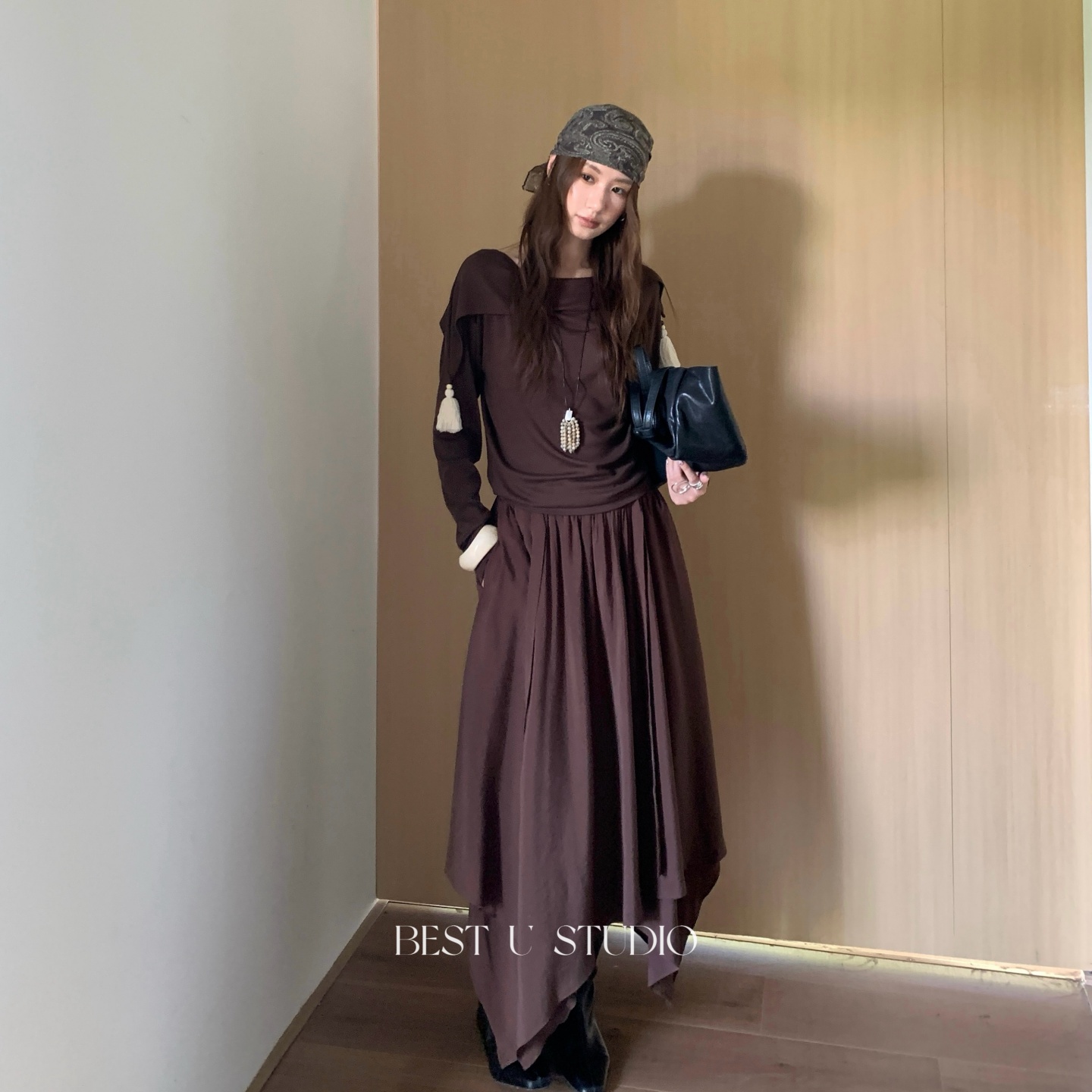 BestU复古不规则半身裙女秋季