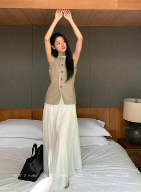 TCCW设计感纯色时尚半身裙女春季新款Best U气质显瘦长裙A字裙子