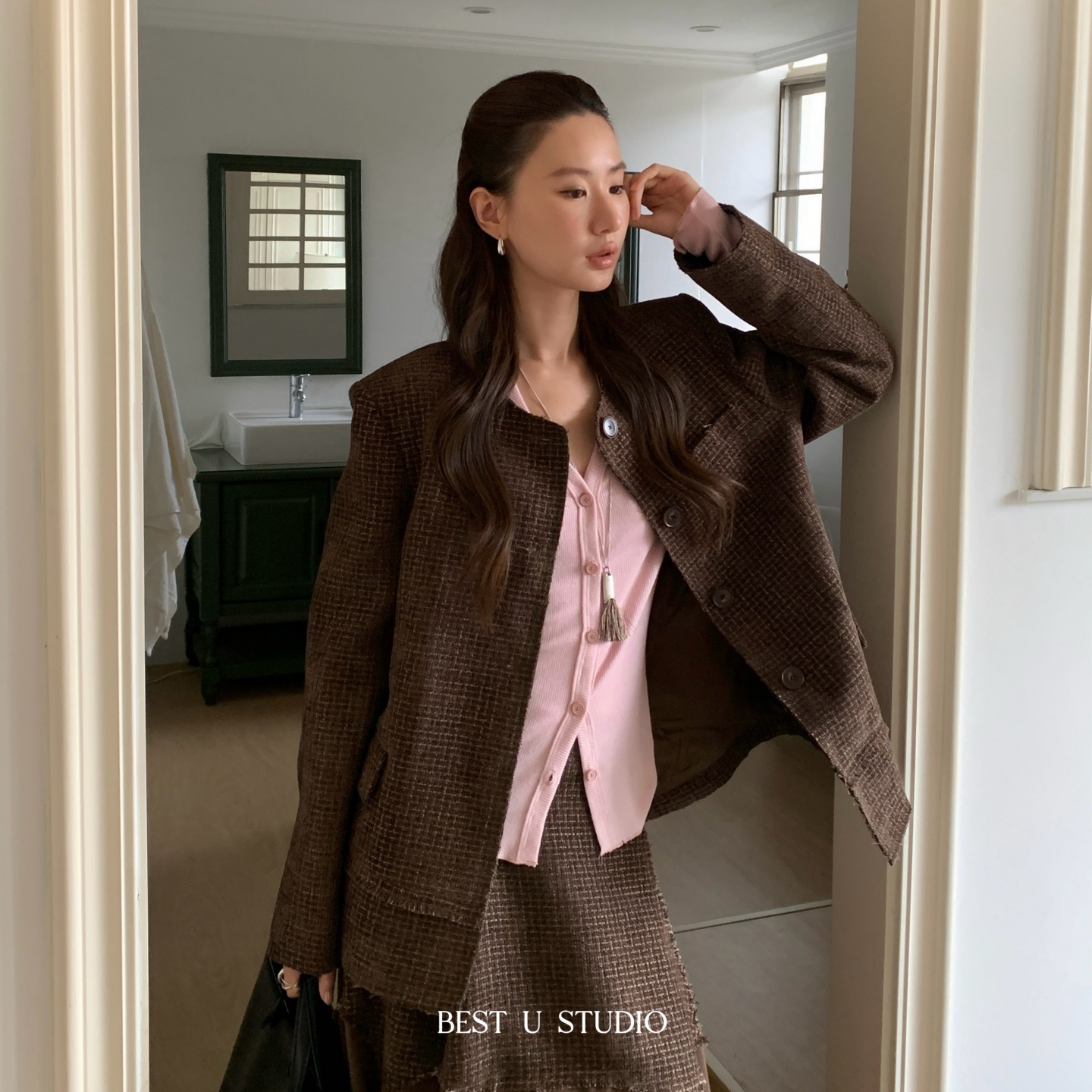 BestU小香风圆领西装外套女秋季