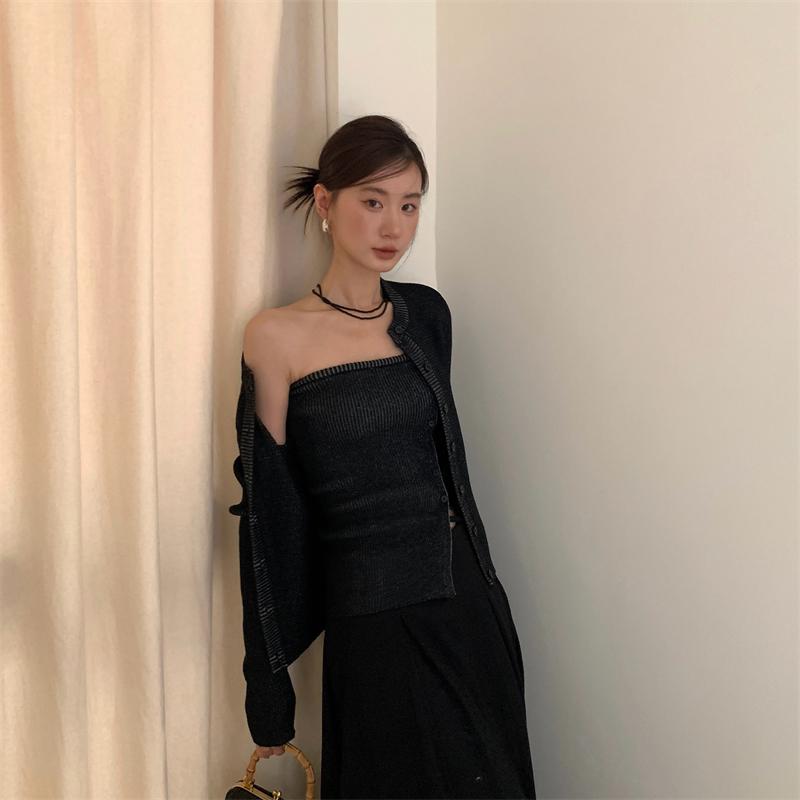 BestU简约单排扣针织抹胸背心