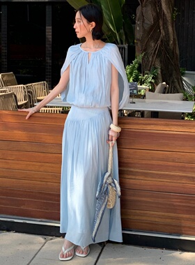 TCCW法式肌理感纯色半身裙女春夏新款设计感压褶长裙气质温柔裙子