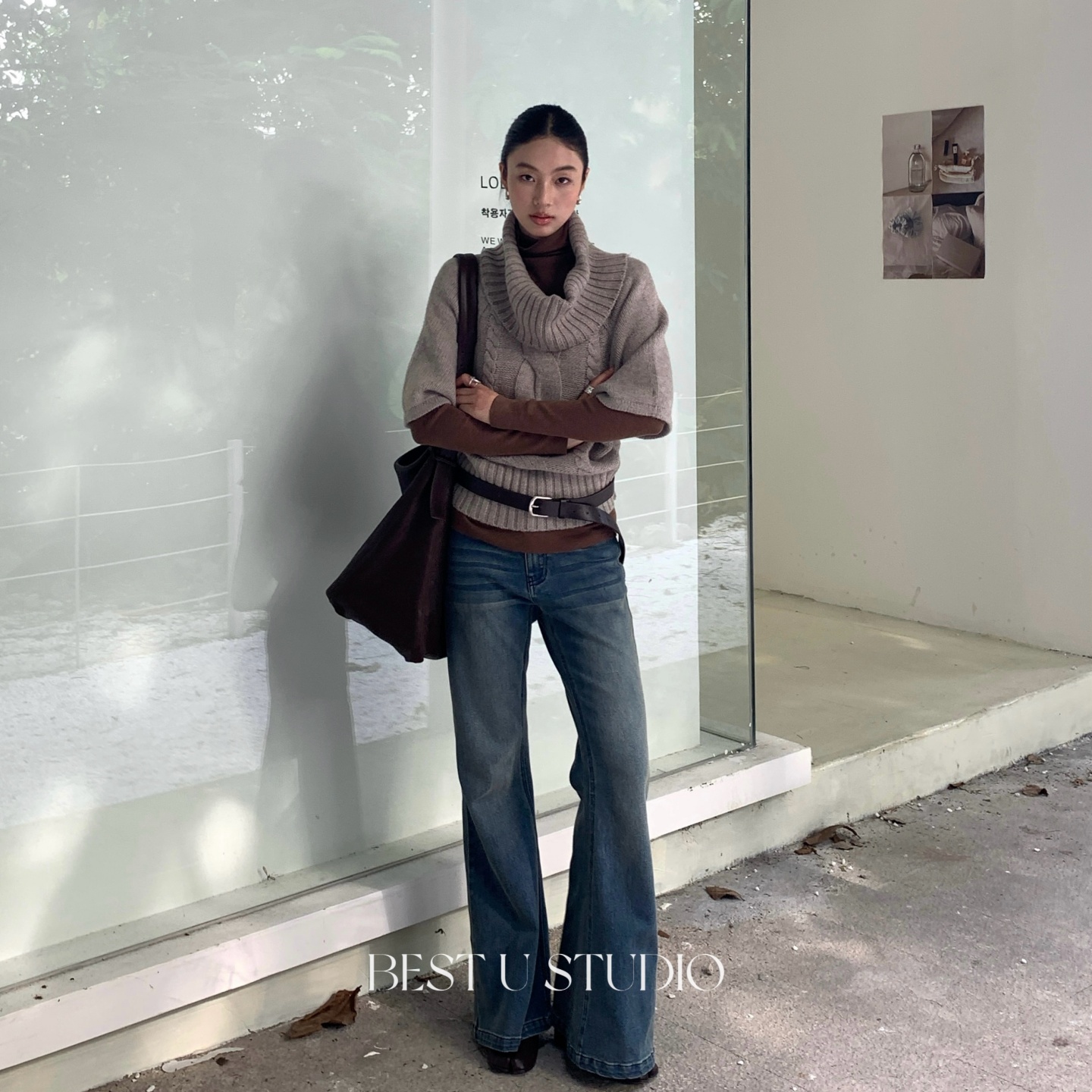 TCCW复古高腰牛仔微喇裤