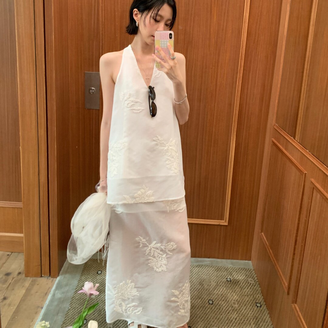 TCCW刺绣半身裙女夏季新款新中式优雅气质绣花长裙小众百搭裙子