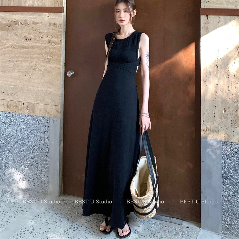 BestU无袖夏季收腰显瘦连衣裙