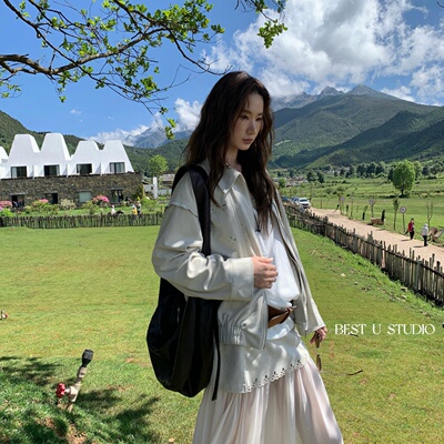 BestU小众烧花麂皮绒短款夹克