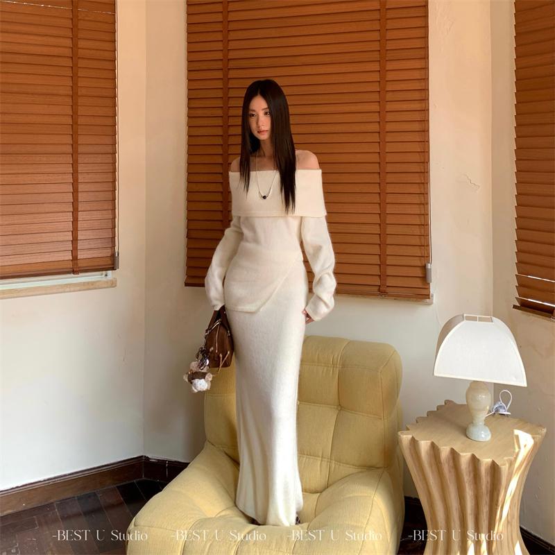 BestU简约纯色针织鱼尾裙女
