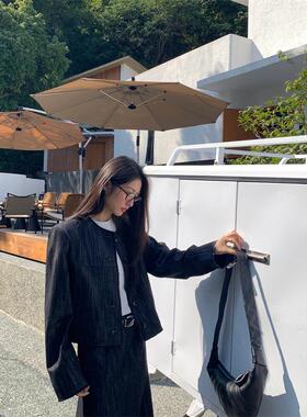 TCCW气质纯色圆领短款外套女春季新款BEST U宽松显瘦百搭牛仔上衣