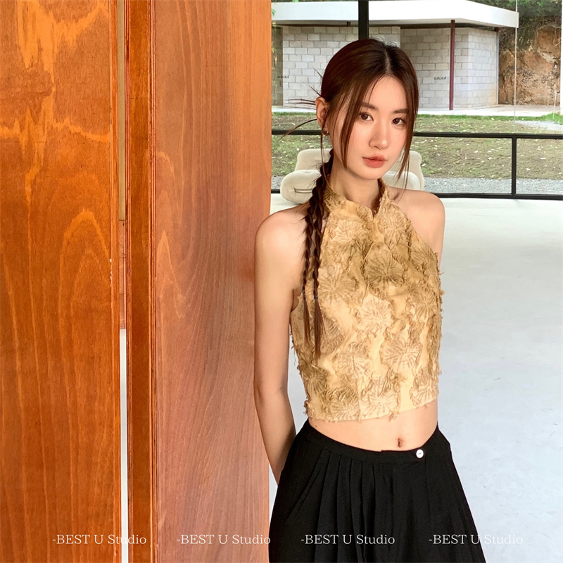 设计感夏季挂脖背心新中式