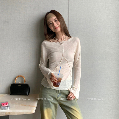 BestU喇叭袖设计感纯色修身T恤