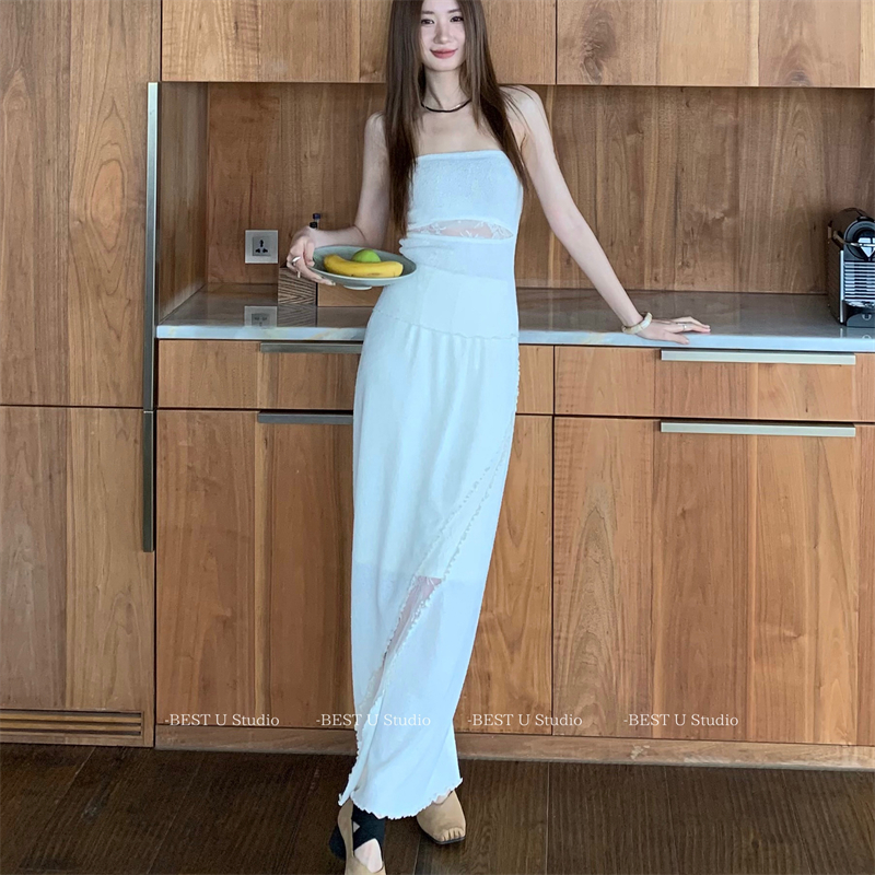 BestU新款蕾丝拼接纯色半身裙