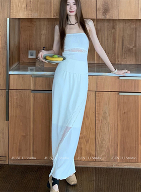 Best U法式气质蕾丝拼接半身裙女夏季新款设计感小众纯色长裙裙子