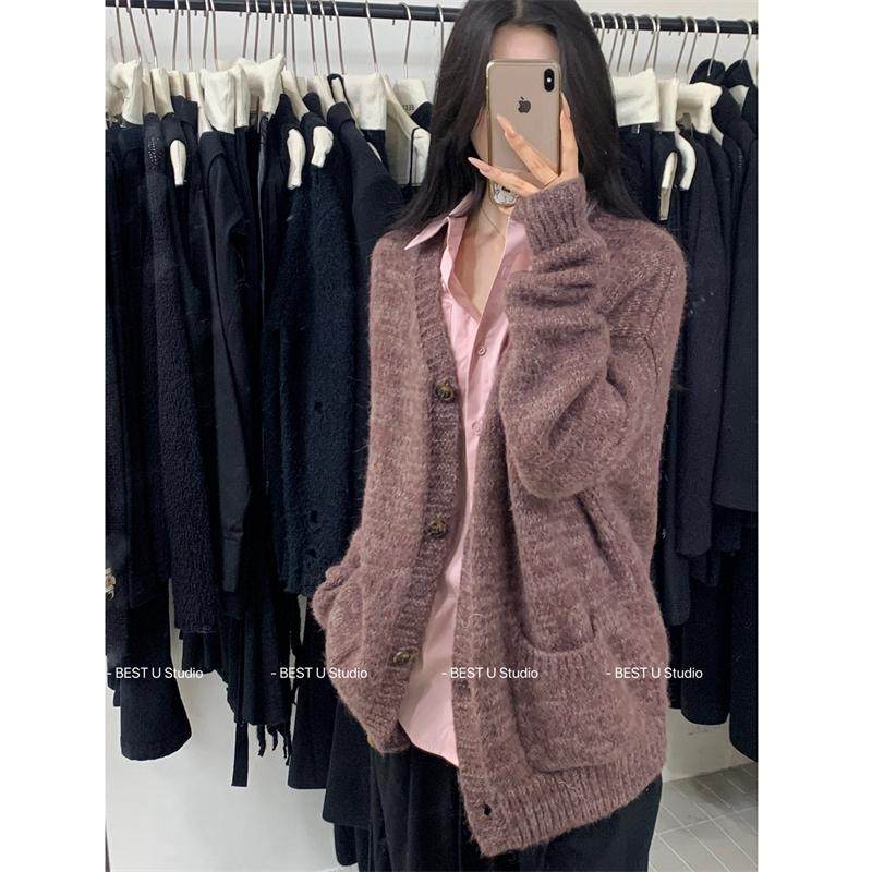 Best U气质复古V领针织开衫外套女秋冬新款设计感小众晕染上衣,女装/女士精品,毛针织衫,淘宝优惠券,粉丝福利购,淘宝优惠卷