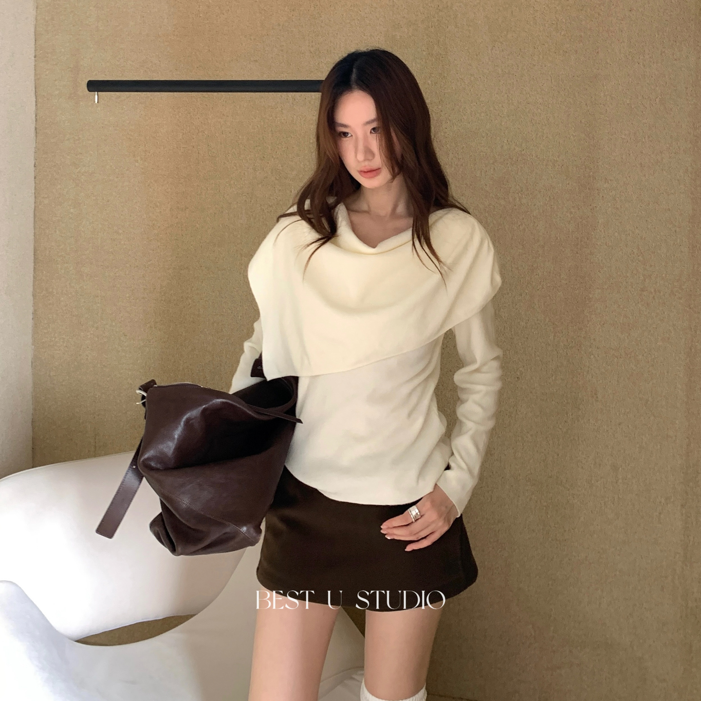 TCCW轻熟简约风荡领针织衫两件套